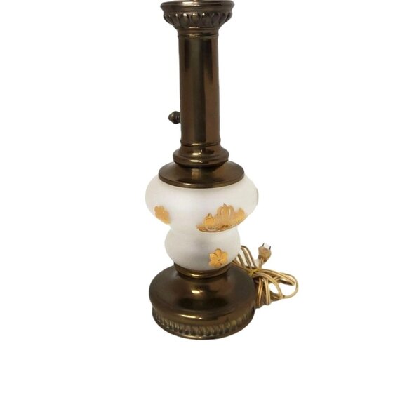 vintage 1950's cambridge lamp co. brass  glass floral bulb design bottom lamp - Picture 2 of 3